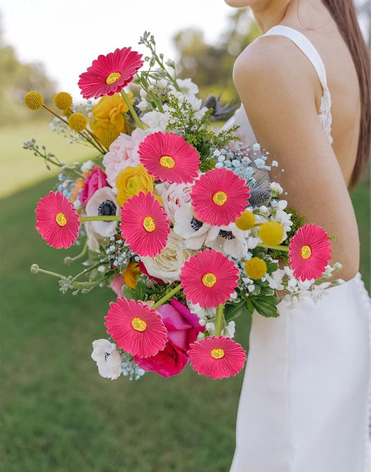 IPOPU Daisies Flowers Artificial,20PCS Gerbera Daisy Artificial Flowers Fake Daisies for Wedding Party Office Home Decorations(Rose Red)