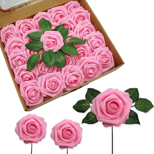 JOYLEX Artificial Flowers Realistic Roses, Real Looking Fake Roses with Stem for DIY Wedding Bouquets Centerpieces Bridal Shower Party Home Romantic Decorations (Dark Pink, Regular 3" - 200pcs)
