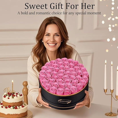 50 Preserved Roses in a Gift Box for Her - Forever Flowers for Delivery, Eternal Rose Mothers Gifts for Mom, Wife Anniversary Birthday Gifts for Women, Pink