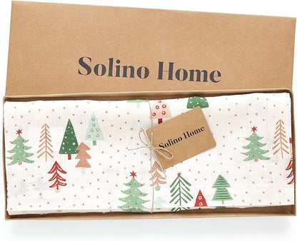 Solino Home Christmas Table Runner 90 Inches Long - 100% Pure Linen Print Table Runner 14 x 90 Inch - Handcrafted and Machine Washable - Modern Christmas, New Year