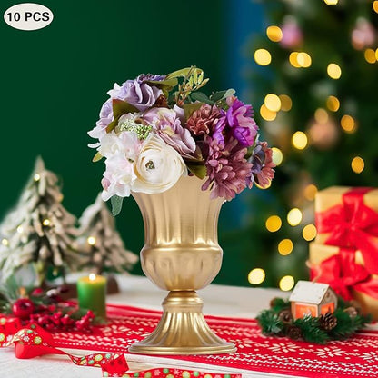 10PCS Gold Wedding Flower Vases, 6.3''h Trumpet Floral Display Holders, Table Centerpieces Decors, Metal Plant Urn Vases, Ready to Use for Garden Wedding Bedroom Living Room Office