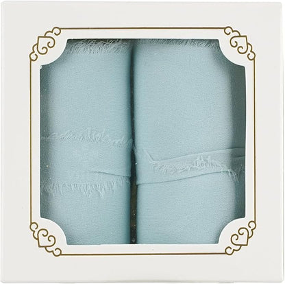 MEEDEE Aqua Chiffon Ribbon 3 Inch Fringe Ribbons Blue Chiffon Silk Frayed Edge Ribbon Wide Chiffon Ribbons for Crafts, Flower Bouquet, Wedding Favors Wrapping (2 Rolls 10 Yards)