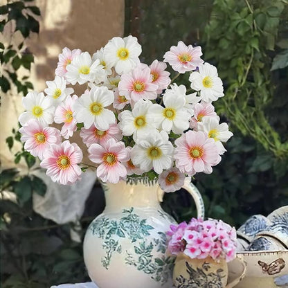 6 Pcs Artificial Flowers with Stems Faux Daisy Flowers Bouquet Pink Gardenia Silk Flowers for Home Decor Indoor Vase Outdoors Balcony Table Centerpiece Outside Floral Arrangements Wedding