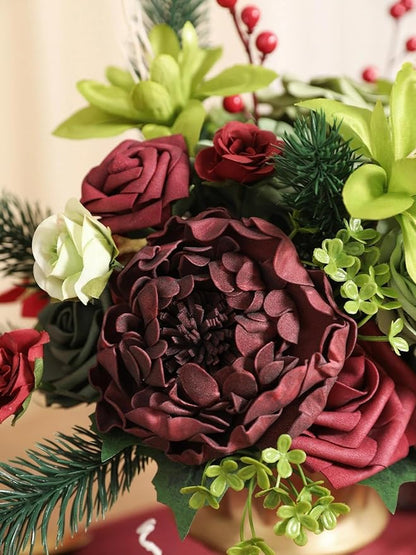 Christmas Artificial Flowers Box Silk Fake Roses with Stems for DIY Christmas Tree Wreath Decor,Floral Arrangement Cake Table Centerpieces Wedding Bouquet Baby Shower Birthday Home Decor