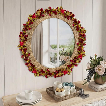 8Pcs 63Ft Burgundy Rose Garland, Fake Rose Hanging Flowers, Artificial Flower Vine, Hanging Floral Vine Garland for Wedding, Birthday Party, Wall Arch, Halloween, Christmas Garden Backdrop Decor