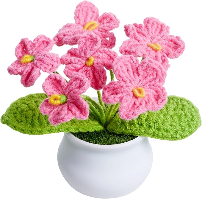 Knitting Crochet Flowers Cute Handmade Flower Gifts for Women Teacher Birthday Anniversary Valentines Christmas Coworkers Decor for Car Dashboard Home Room Office Desk Plant Accessories Things