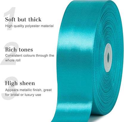 1-1/2 Inches 100 Yards Peacock Blue Satin Ribbon, Ribbon Roll for Flower Bouquets, Gift Wrapping, Wedding, Handmade Crafts