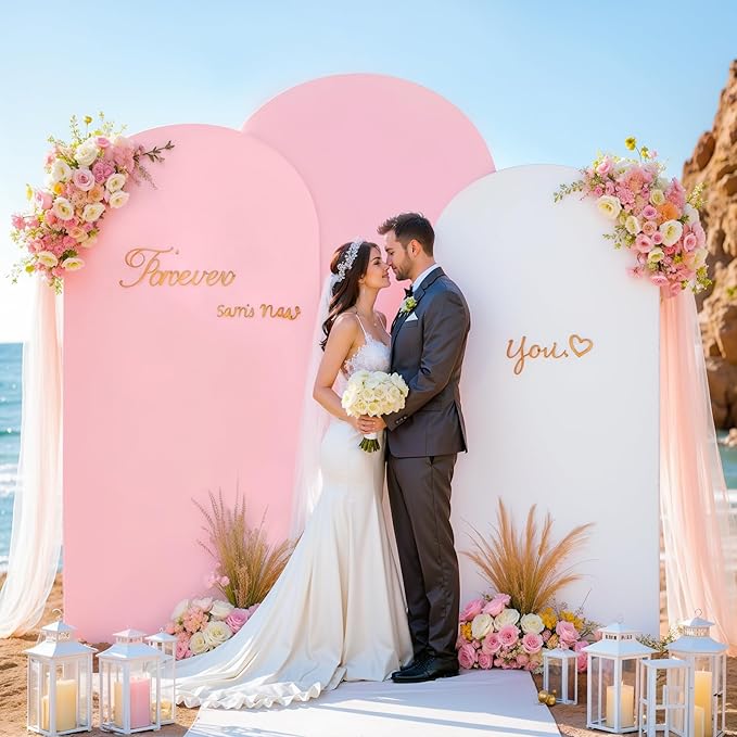 White and Pink Arch Backdrop Cover 7.2FT 6.6FT 6FT Arch Covers Stretchy Backdrop Set of 3, Wedding Arch Cover Spandex Fitted Double-Color Fabric Arch Covers for Party Baby Shower Birthday Decoration