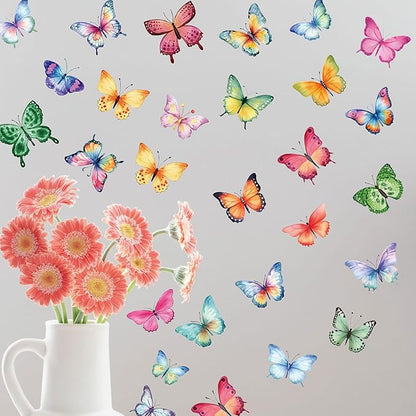 Large Butterfly Wall Decals 8 Sheets 62PCS Watercolor Wall Stickers Removable Peel & Stick for Kids Room Nursery Wall Art Girls Room Bedroom Décor