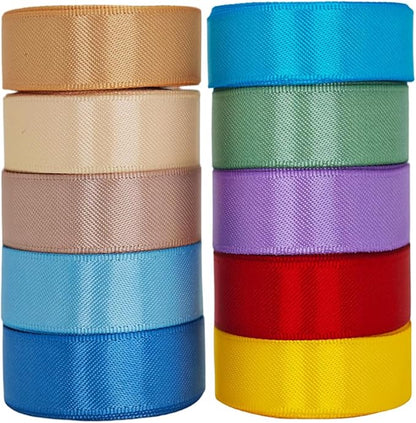Ribbon 1 inch, 10 Vintage Colors, 50 Yards Satin Ribbon Set, Double Faced, 5 Yards Each for DIY Crafts, Gift Wrapping, Flower Bouquet, Bow, Hair, Wedding, Welcome Holiday Party Decorations