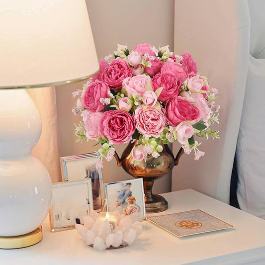 Artificial Peonies Silk Flowers, Pink Faux Peony Bouquet 2 Bundles Florals Arrangements Decor for Farmhouse Home Boho Wedding Table Centerpiece, Fake Plastic Flower Bulk for Vase Decoration (Mix Pink)
