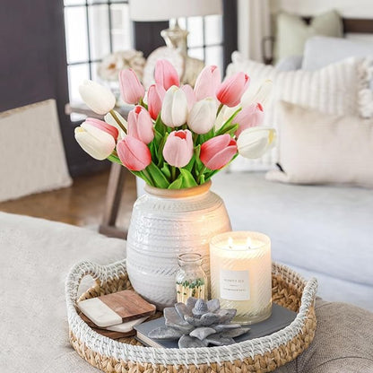 Beferr 18pcs Tulips Artificial Flowers Faux Tulip Real Touch Tulip Fake Flowers Bouquets Arrangements for Mothers Day Spring Easter Wedding Home Table Decor Colorful