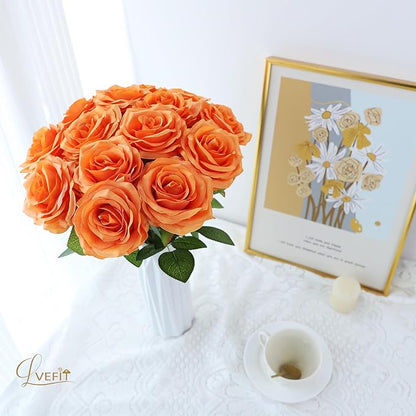 50pcs Artificial Rose Flower Orange Rose Orange Flower with Long Stem Silk Roses Bouquet for Wedding Bridal Shower Party Home Decoration
