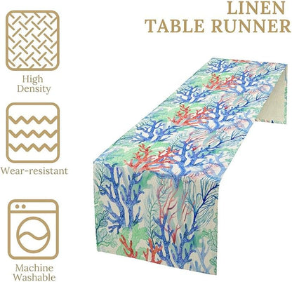 Summer Shell Starfish Table Runner, Seasonal Spring Summer Tropical Ocean Beach Indoor Party Kitchen Outdoor Table Decor 13x90 Inch