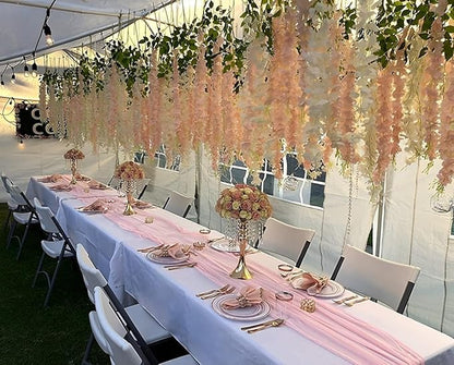 Artificial Wisteria Hanging Flowers Fake Wisteria Flower Garland Silk Vines Rattan Decor for Home Wedding Arch Wall Garden Greenery Bedroom Outdoor Office Party Decoration (24, Light Pink)