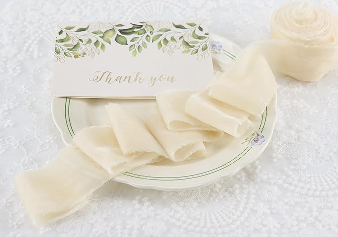 MAYREEL Ivory Velvet Ribbon 2 Inch Hand Torn Light Cream Silk Frayed Edge Ribbon for Bridal Bouquets Invitations Wedding Vow Books Gift Baskets Hair Bows 3 Yards