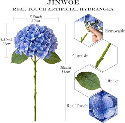 Hydrangea Artificial Flowers, Lifelike Latex Silk Real Touch Faux Hydrangea Flowers, Artificial Hydrangeas Bouquet for Wedding Centerpieces Tables Party Home (Royal Blue)