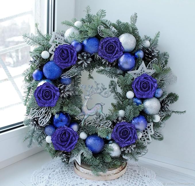 Roses Artificial Flowers 30PCS Fake Blue Roses 3.15" Glitter Roses Bouquet for DIY Wreath Wedding Christmas Home Party Decor(Royal Blue)