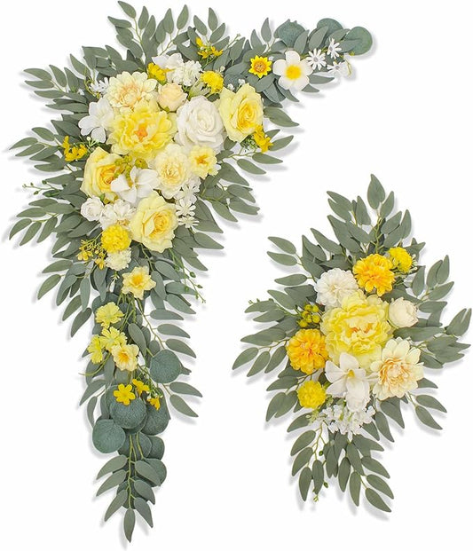 Artificial Flowers Wedding Arch Decor Arch Flowers (Set of 2) for Wedding Welcome Sign and Backdrop Decoration (Yellow)