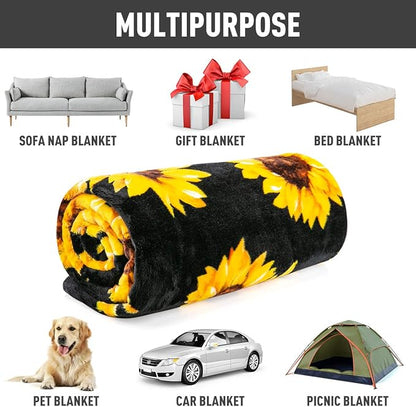 Jekeno Sunflower Gifts Blanket for Women Girls, Sunflowers Decor Gifts for Sunflower Lovers Adult Kids, Cute Throw Decoration for Home Living Room Bed Couch