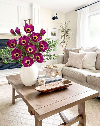 28.3" Purple Artificial Flowers Poppy Flowers 3Pcs Silk Fake Poppy Flowers Real Touch Faux Poppies Spring Flower Long Stem Arrangement with 4 Heads for Party Centerpiece Bouquet Table Home Decoration