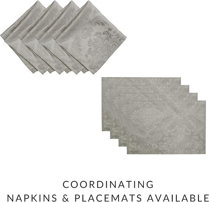 Elrene Home Fashions Caiden Elegance Damask Waterproof, Stain & Wrinkle Resistant Fabric Placemats (Set of 4), 13" x 19", Silver