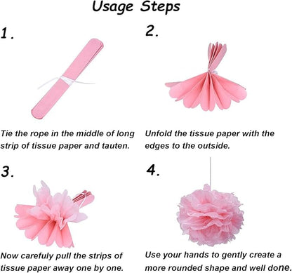 Tissue Paper Pom Poms, Recosis Paper Flower Ball for Birthday Party Wedding Baby Shower Bridal Shower Festival Decorations, 18 Pcs - Rose Red, Pink and White