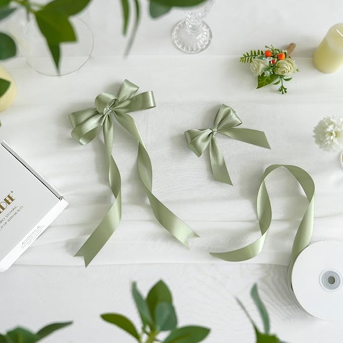 MEEDEE Olive Green Ribbon 1 Inch Olive Green Satin Ribbon Lux Double Faced Satin Ribbons by 50 Yards Polyester Green Wrapping Ribbons for Crafts, Weddings, Flower Bouquet, Holiday Decorating