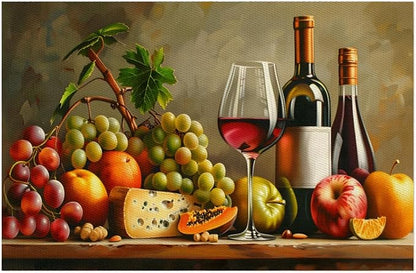 Grapes Fruit Wine PVC Placemats Set of 6 Wipeable Table Mats Washable Heat Resistant Non Slip Vinyl Dining Table Mat for Kithen Indoor Outdoor Patio Farmhouse Place Mats Decorative