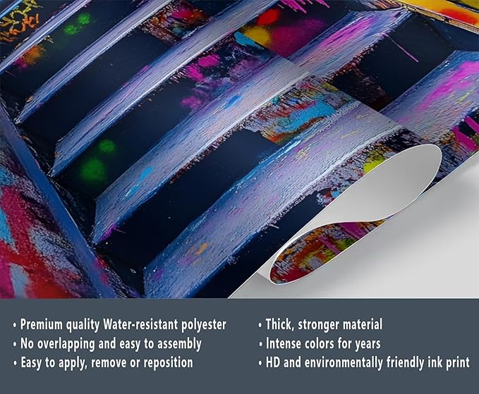 Graffiti Staircase Wall Mural, Urban Street Art 3D Wall Murals, Modern Hip-Hop Colorful Graffiti Steps Wallpaper Mural, for Living Room Bedroom Large Wallpaper Indoor Decor 157.5" W x110.3 H