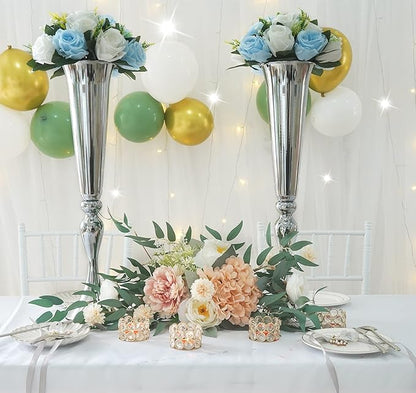 LoveCat 10pcs of Metal Trumpet Silver Vases for Table Centerpieces, Anniversary Celebration Wedding Party Dinner Table Centerpieces, Wedding Decorations, 21.9in/55.5cm Tall Minimalism Vases