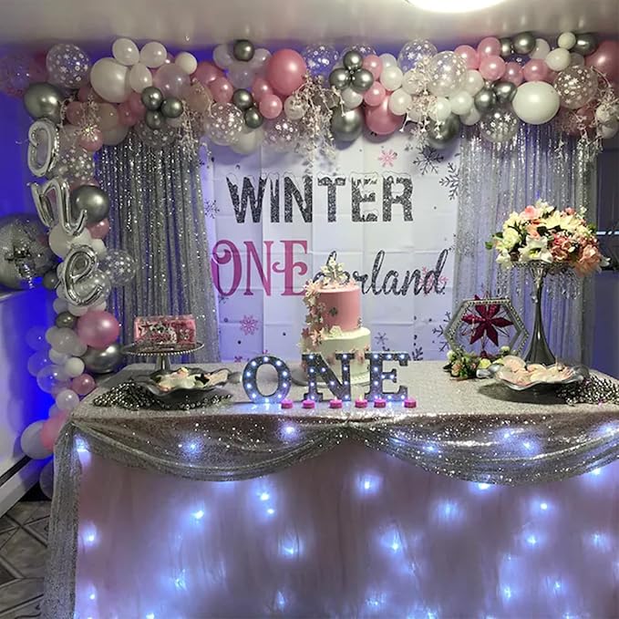 Pink and Silver Balloons 12 Inch Winter Onederland Snowflake Balloon Pearl Pink White Silver Metallic Latex Party Balloons for Winter Christmas Wonderland Girl Birthday Baby Shower Decorations
