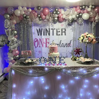 Pink and Silver Balloons 12 Inch Winter Onederland Snowflake Balloon Pearl Pink White Silver Metallic Latex Party Balloons for Winter Christmas Wonderland Girl Birthday Baby Shower Decorations