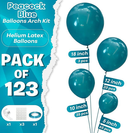 Togvu Peacock Blue Balloons Different Sizes, 123 Packs Mint Blue Balloons, Pack of 18 12 10 5 Inch Teal Blue Balloon Garland Arch Kit for Birthday Baby shower Dolphin Mermaid Theme Party Decoration