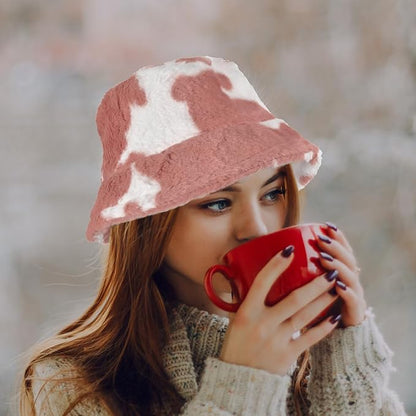 Winter Soft Faux Fur Plush Bucket Hat, Lovely Fisherman Cap, Fashion Outdoor Thick Warm Sun Cap for Women