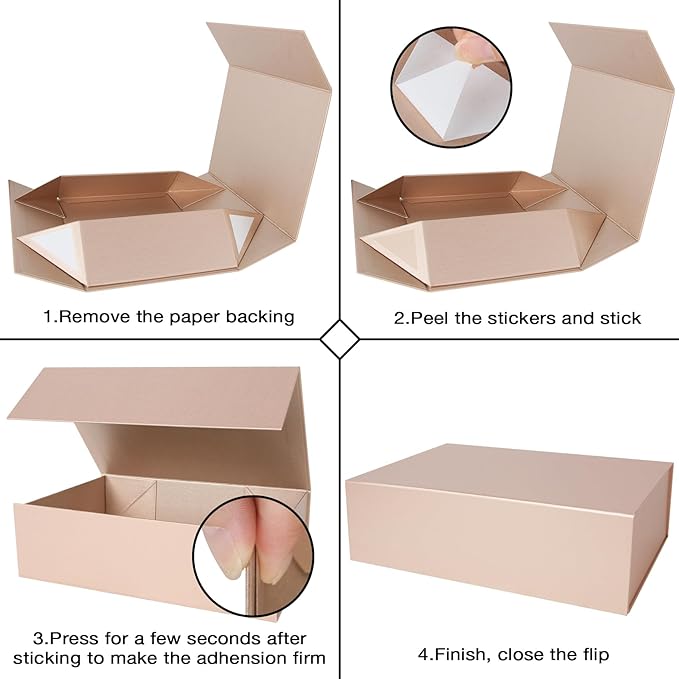 Aimyoo Gold Collapsible Gift Box with Magnetic Closure Lids 13.8x9x4.3 in, Large Bridesmaid Groomsman Proposal Boxes, Rectangle Present Box for Graduation Birthday Storage 1 Pack
