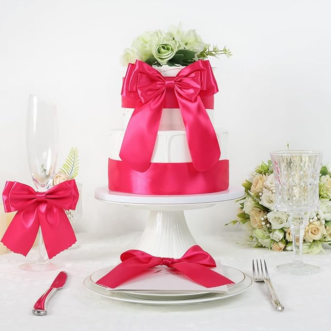 Hot Pink Satin Ribbon 2 Inch 60 Yards, Polyester Fabric Ribbon for Flower Bouquet, Wedding, Crafts, Gift Wrapping, Baby Shower, DIY Bows and Outdoor Decor