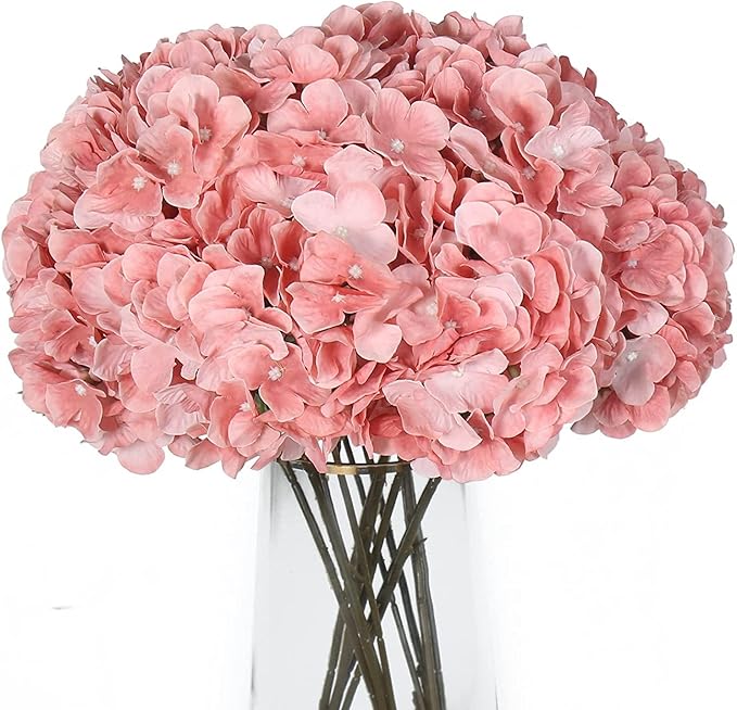 2Bouquets Artificial Fake Flowers Plants Silk Hydrangea Arrangements Wedding Bouquets Decorations Plastic Floral Home Kitchen Garden Party Festival Bar DIY(Light Coral Pink)