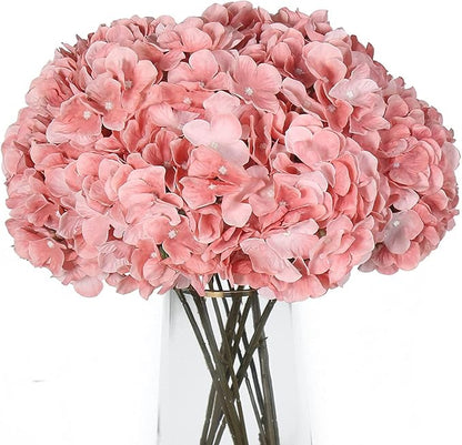 2Bouquets Artificial Fake Flowers Plants Silk Hydrangea Arrangements Wedding Bouquets Decorations Plastic Floral Home Kitchen Garden Party Festival Bar DIY(Light Coral Pink)