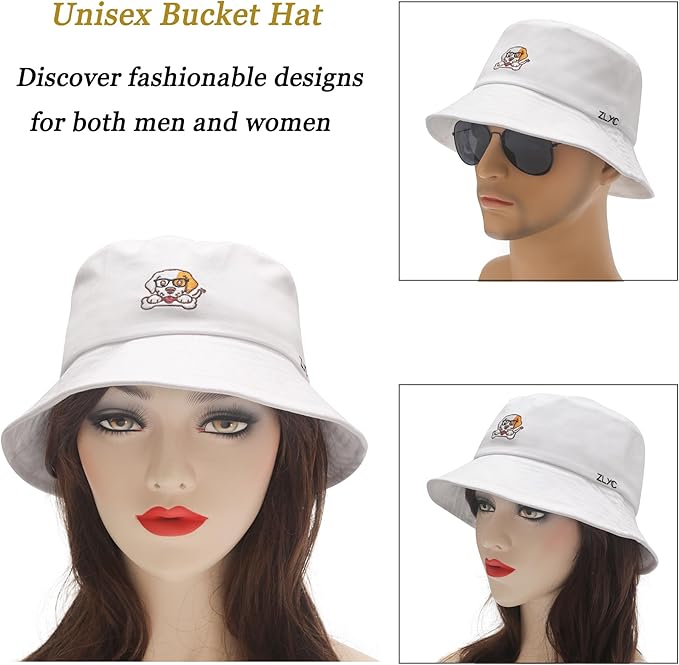 ZLYC Unisex Fashion Embroidered Bucket Hat Summer Fisherman Cap for Men Women