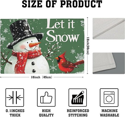 Let It Snow Placemats Set of 4,Christmas Snowman Placemats for Dining Table,Heat Resistant Stain Resistant Wipeable Table Mats for Kitchen Dining Holiday Party Home Decor,12x18 Inch