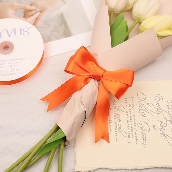 Premium Double Faced Satin Ribbon, 1 Inch X 25 Yards, Orange, Perfect for Gift Wrapping, Crafts, Wedding Decor