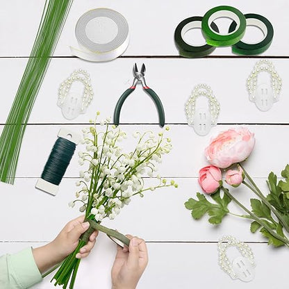 Bouquets Floral Wire Arrangement Tool Kit, COITEK DIY Bouquet Making Tools with 3P Floral Tape, 6P Elastic Pearl Wrist, Floral Wire,Flower Pin, Cutter, Ribbon for Wrist Corsages Wedding Decor