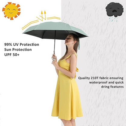 BAODINI Small UV Protection Travel Umbrella Compact for Rain and Sun UPF 50+ Windproof Portable 42 inch Umbrella for Women and Men