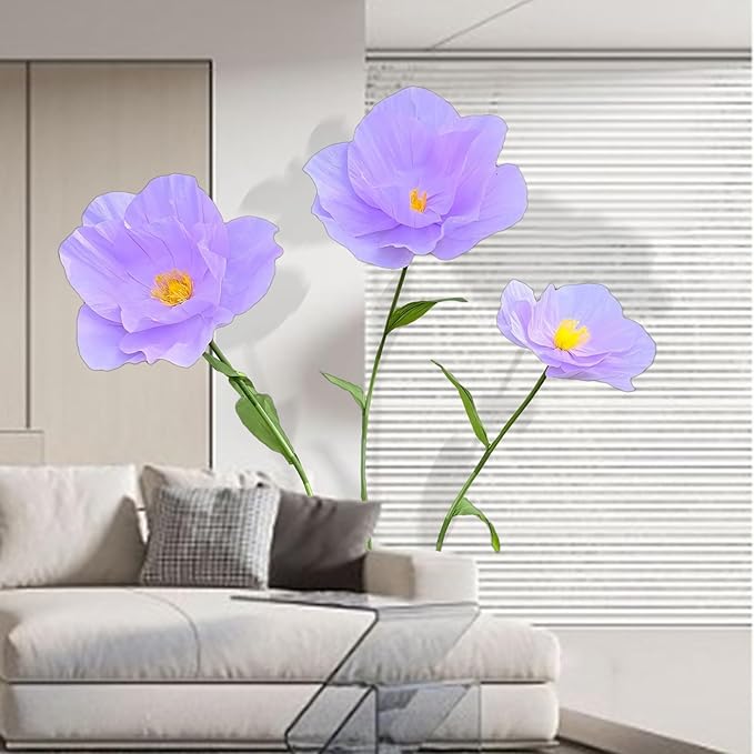 5.9 Ft Large Paper Artificial Flowers,Giant Flowers for Decoration,Standing Huge Handcrafted Poppy Flowers for Garden,Hotel,Office,Photography Props,Wedding,Art Gallery,Shop Window Display(Purple)