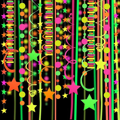 530feet UV Paper Neon Garland Neon Streamers Glow in The Dark Glow Party Supplies and Decorations Glow in The Dark Streamers Blacklight Reactive Fluorescent Black Light Neon Party Supply for Birthday
