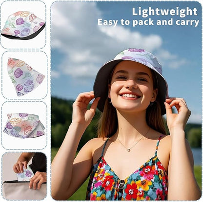 Bucket Hat for Women Men Unisex Sun Cap Packable Outdoor Fisherman Hat Headwear,Reversible Double-Side-Wear