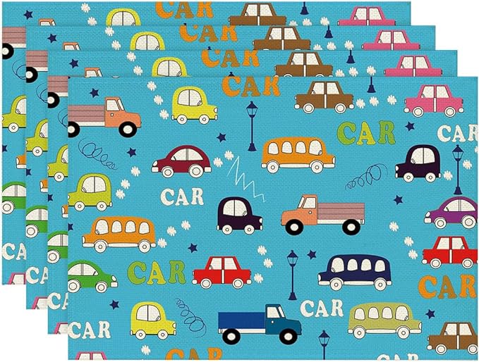 Placemats Set of 4 Retro Truck Bus and Car Place Mats Washable Table Dinner Mats Linen Table Mats for Kitchen Dining Party Home Kitchen Decor 12x18 Inch