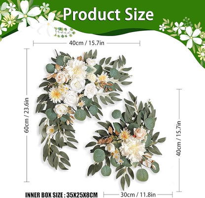 Yellow White Wedding Arch Flowers, Faux Flower Swag Set of 2, White Floral Swag for Wedding Arch Welcome Signs, Reception Ceremony Signs Decor