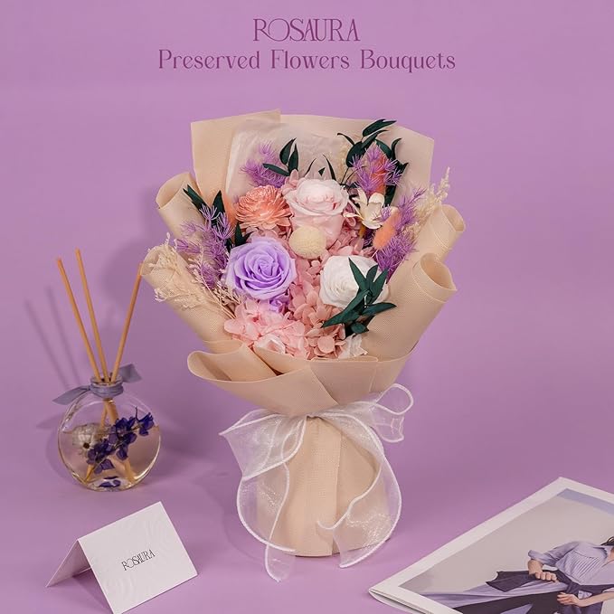 Rosaura Preserved Flowers Bouquets, flowers for Delivery Prime, Forever Roses Bouquets Valentine's Day, Mother's Day, Christmas, Birthday Gifts (Pink)